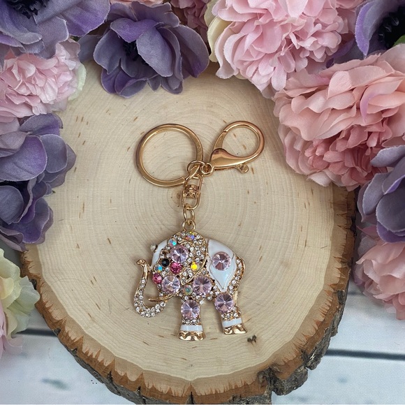 Gorgeous Ornate Pink Crystal Elephant Keychain Charm - Picture 6 of 15